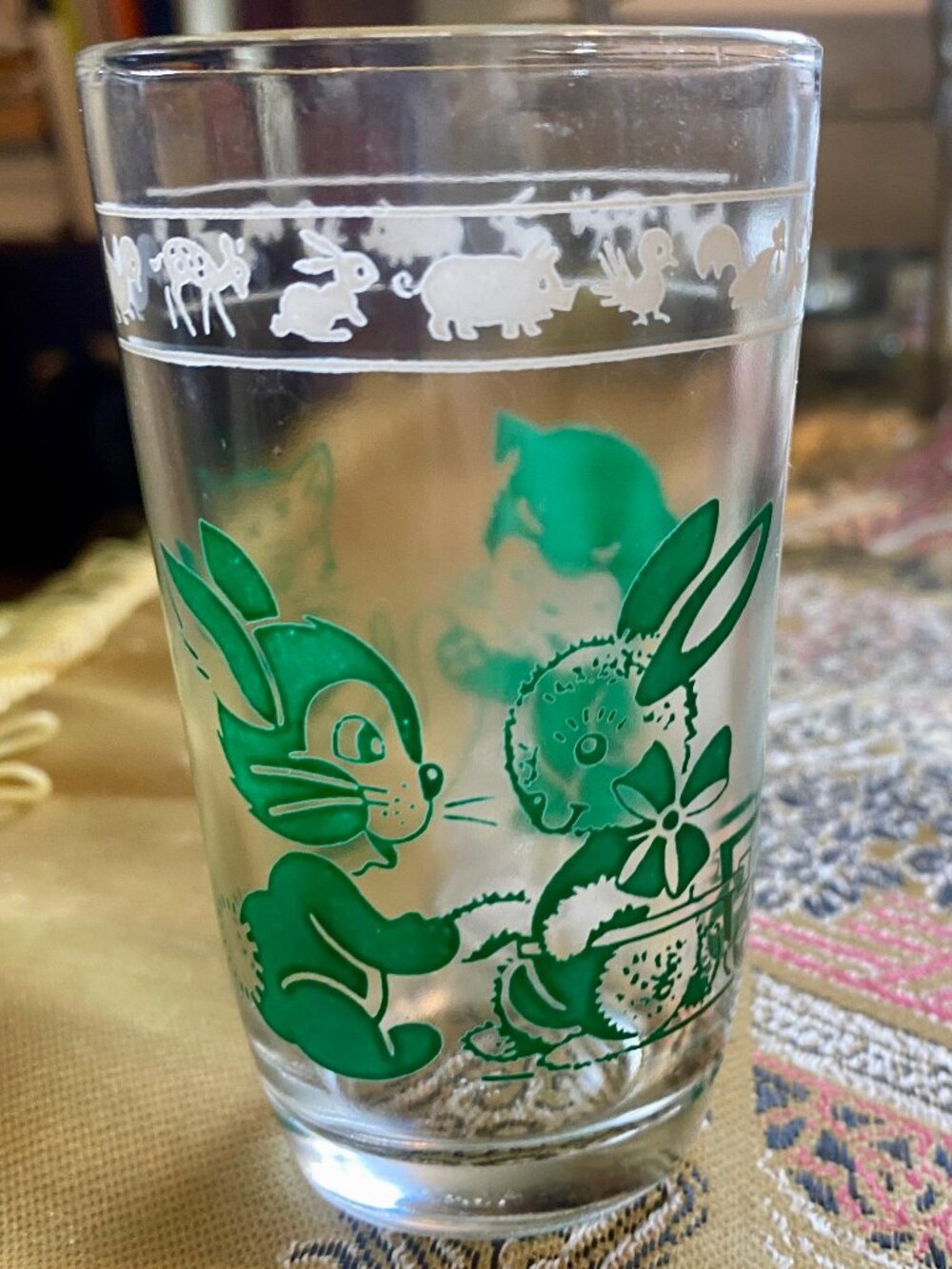 Vintage 1950s Kraft Kiddie Kup Swanky Swig Juice Glass, Bunnies & Kittens